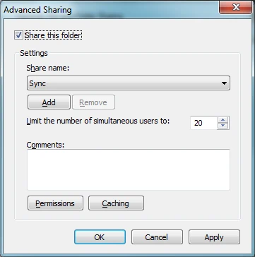 Check "Share this folder" and choose "Permissions".