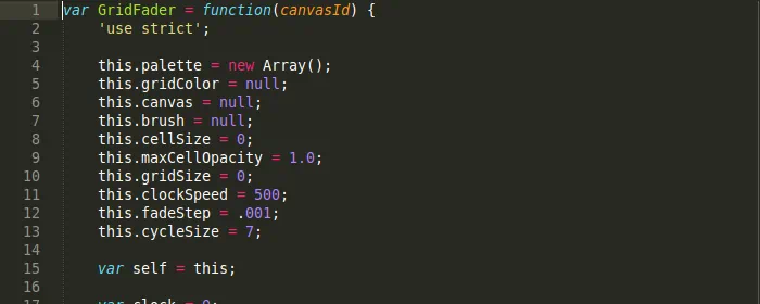 A Screenshot of GridFader's JavaScript in Sublime Text 2