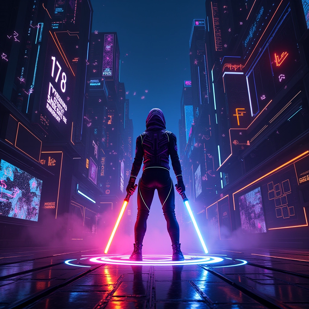 AI Generated Image Featuring a Depiction of Someone Playing Beat Saber in VR